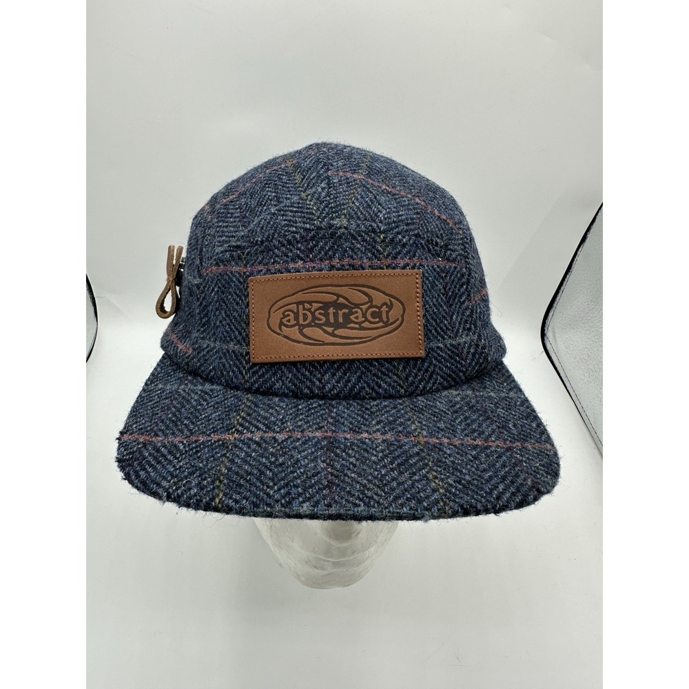 Abstract Visionz Wool Herringbone Plaid Jet Cap Leather Strap Hat Vintage